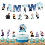 Festiko 8 Pcs Frozen Theme I Am Two Birthday Banner, Cake, Cupcake Topper