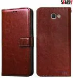 SCARDY SAMSUNG GALAXY J7 PRIME BACK COVER / LEATHER FLIP COVER / BROWN COLOR