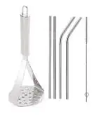 Stainless Steel Potato Masher With Stainless Steel Straw and Multicolour, Pack of 2