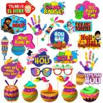 Zyozique Holi Photo Booth Props - Color Festival Photo Booths, Holi Decorations Photo Props, Holi Decorations Items/Holi Props (Pack Of 25) Multicol