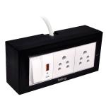 Palfrey Black Electric Extension Board - 5A + 5A + 1 USB Socket with Master Switch and Heavy Duty 10 Meter Wire