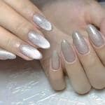 Secret Lives Acrylic Designer Cats Eye Artificial Extension Curve Shape Greyish Brown Fake Nails Design 24 pcs Set with Manicure Kit