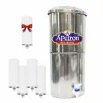 Apeiron Stainless Steel Non-Electric Water filter With 4 Ceramic Candles With Brass Knob 30 Liters