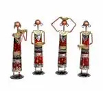 Idol Collections Multicolor Metal Red Dools Decorative Showpiece Dolls Table Top Home Decor Living Room, 13 Inch (Set Of 4)