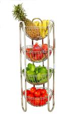 Cosmos Stainless Steel Capsule Shape Fruit Basket , Vegetable Basket , Size - 4 Tier (11x11x33 inches), Silver (CAPFRUITY4), 4 Step