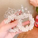 Samyak 2 Pcs Princess Crown Pearl Designer Hair Tie | Ponytail Holder | Kids Scrunchies Headband Gift Set For Children Girls | Hair Tie Wrap | Hair Rubber Band Girls Accessories - Random Crown Designs