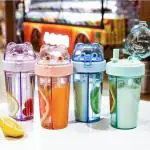 RAMNATH IMPEX 2IN1 Leak - Proof Couple Cup Double Sided Water Bottle with Double Straw, magic water bottle (Magic bottle)