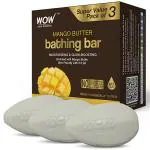 WOW Skin Science Mango Butter Bathing Bar - with Mango Butter - Super Value Pack of 3 - Skin-Friendly with 5.5 pH - No Artificial Color, Parabens, Mineral Oil, Phthalates, Sulphate - 225g (75g X 3)