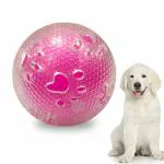 Emily Pets Paw Print Squeaky Rubber Ball Toys for Dogs (Pink)