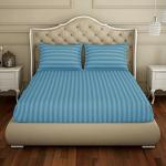 Sleeping Owls Cotton Sky Blue Bedsheet With Pillow Cover, 274 X 274 cm (Set Of 3)