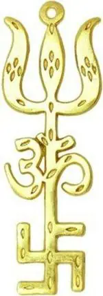 Astroghar Brass Tri Shakti Yantra Swastik Om Trishul Symbol 3.5 Inch