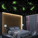 WALLWIND Vinyl Fluorescent Night Glow in the Dark Star Space Wall Sticker (Pack of 134 Stars Big and Small, Green)