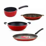 Navrang Red Aluminium Granite Finish Non-Stick Cookware Set (4 pcs)