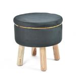 Shadowkart Black Wood Pouffe Stool 16x16x16 Inch