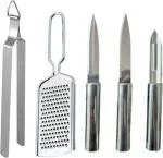 Niyara Enterprise Premium quality kitchen tools Tong/Chimta, Grater, 2 Different Knife, Vegetable and fruit Peeler combo Kitchen Tool Set (Multicolor)