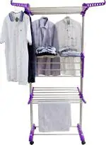 Unizone Purple Stainless Steel and Plastic Heavy Duty Cloth Dryer Stand, 3 Tier - 50H cm
