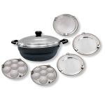 SPRINGWAY - Brand of Happiness Super5 Hard Anodised Aluminum Multi Kadai with Lid, 4 L and 5 Stainless Steel Plates (Black)