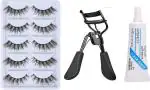 Hot Beauty 5 Pair of Fake Eyelashes With 1 Eyelash Glue and 1 Eyelashes Curler, Full Eye (3 Items in the set)