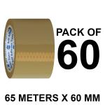 VCR Self Adhesive Brown Packing Cello Tape - 65 Meters in Length - 60mm / 2.5 Inch Width - 60 Rolls Per Pack - BOPP Industrial Packaging Tape for E-Commerce Box Packing, Office and Home use