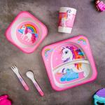 THE BAMBOO CO Pink Unicorn Bamboo Kids/Baby Feeding/Dinner Set of 5