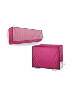 The Furnishing Tree 1.5 Ton Bluestar DLTU Pink Pin Check PVC Split AC Cover set (25.4 x 99.1 cm)