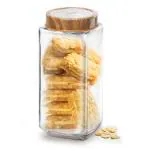 Treo By Milton Woody Cube Storage Glass Jar, 1 Piece, 1250 ml, Transparent | Storage Jar | Kitchen Organizer | Modular | Multipurpose Jar
