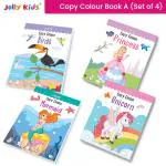 Jolly Kids Copy Colour Books Set A| 16 Pages Per Book| Kids Colouring Theme Books Set of 4: Birds, Mermaid, Princess & Unicorn| Ages 3-10 years
