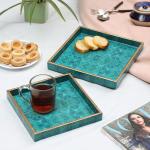 DULI Multipurpose and Enamel Coated Square Engineered Wood Serving Tray - 8 x 8 and 9 x 9 inch (set of 2)