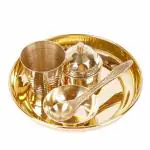 BulkySanta Pure Brass Pooja Bhog Thali Set Small | Size - 4 inches (Set of 5 Pooja Items)