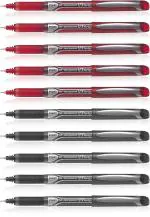 Pilot Hi-Tecpoint V7 Grip Fine Point Liquid Ink Pen | Tip Size - 0.7 MM | Dimpled Rubber Grip with Unique Dimple Tip Technology | Ink Colour - 5 Black and 5 Red | Pack of 10