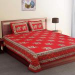 Eleganzze Red Animal Print Cotton King Size Bedsheet With Pillow Covers