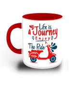 Whats Your Kick Life is A Journey Enjoy The Ride Quotes With Vespa Printed Red Ceramic Coffee Mug 325 ML