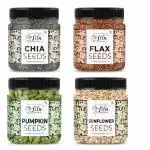 LILA DRY FRUITS 4 Superseed Combo (Chia, Pumpkin, Sunflower & Flax) 250gms each (1kg total) Jar Pack |Immunity combo for Weight Loss | Mix Seeds for Eating | Diet Snacks | Superfood