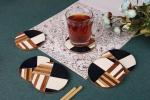 Vatsin Round Coasters Tea, Coffee Coasters for Home & Dining Table, Office, for Gifting [Wood, Resin] (Set of 6, Black, White and Brown)