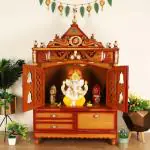 DZYN Furnitures Divine Home Large Floor Rested Pooja Mandir with Door (Teak Gold)