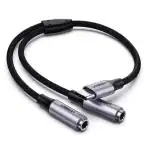 UGREEN Male to 2 Port Female Audio Stereo Y Splitter Cable for iPhone, Samsung, LG, Tablets, MP3 Players (Metal Black, 3.5 mm)