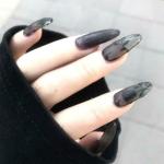 Secret Lives Acrylic Designer Artificial Nails Extension Matte Black Rose and Leaves 24 pcs Set with Manicure Kit