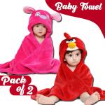 Pandaoriginals Dark Pink, Red Fleece Bath Robes for Baby Boys and Girls (Free size) Pack of 2