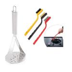 BLUE WONDER Stainless Steel Big Potato Masher With 3 Pcs Wire Brush and Multicolour, Pack of 2
