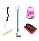 QinPin Premium Combo of 5 Bathroom Cleaning Tools - Silicone Toilet Brush, Tile Scrubber, Gap Cleaner, Soap Dispensing Sink Brush, and Streak Free Wiper for Deep Cleaning and Hygienic Surfaces