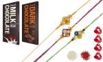 Feastive Celebrations 5 Ethnic Rakhis With Amul Milk And Dark Chocolate, Pair Of Soan, Pooja Rakhi, Kesar And Chawal (Set Of 14)