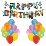 Festiko 26 Pcs Minecraft Birthday Party Decorations Combo Banner, Balloons
