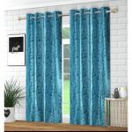 SCORCHERS Polyester Fabric Leaf Printed Curtains for Window and Door's | Premium High Quality Fabric for Long Lasting | Blue | 9x4 Feet