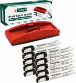 SHELFKING Non Magnetic Premium White Board Duster And Marker| Dry Erase Whiteboard Eraser for Erasing Whiteboard Marker or Chalkboard Writing - (Pack of 01 Duster And 10 Whiteboard Markers, Color - Multicolour) Dusters (Multicolor)