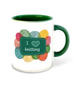 Whats Your Kick Knitting Theme I Love Knitting Printed Dark Green Ceramic Coffee Mug and Tea Mug 325ml