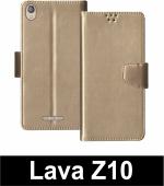 Sbms Lava Z10 Gold Artificial Leather Shock Proof Flip Cover