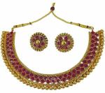 Gyaan Jewels Handmade Gold Plated Alloy Earring and Necklace Set Green Free Size