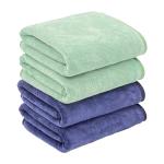 PatPug Ultra Soft Microfiber 400 gsm Hand Towel Set of 4| 60 x 40 cm| Highly Absorbent| Quick Drying| Super Soft, Durable| Towel for Gym, Swimming, Sports & Yoga (Royal Blue and Light Green)