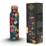 Indian Art Villa Copper Printed Bottle with Black Colourfull Floral Design, Volume-1000 ML