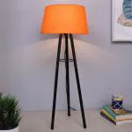 Homesake Mid Century Metal Tripod Table Lamp With Orange Shade,Contemporary Minimalist Standing Floor, Table Light with 3 Iron Legs,E27 Lamp Base,Modern Design Standing Light for Living Room,Study Room and Bedroom,
